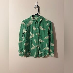 LOFT Tropical Green and White Blouse Size Small
